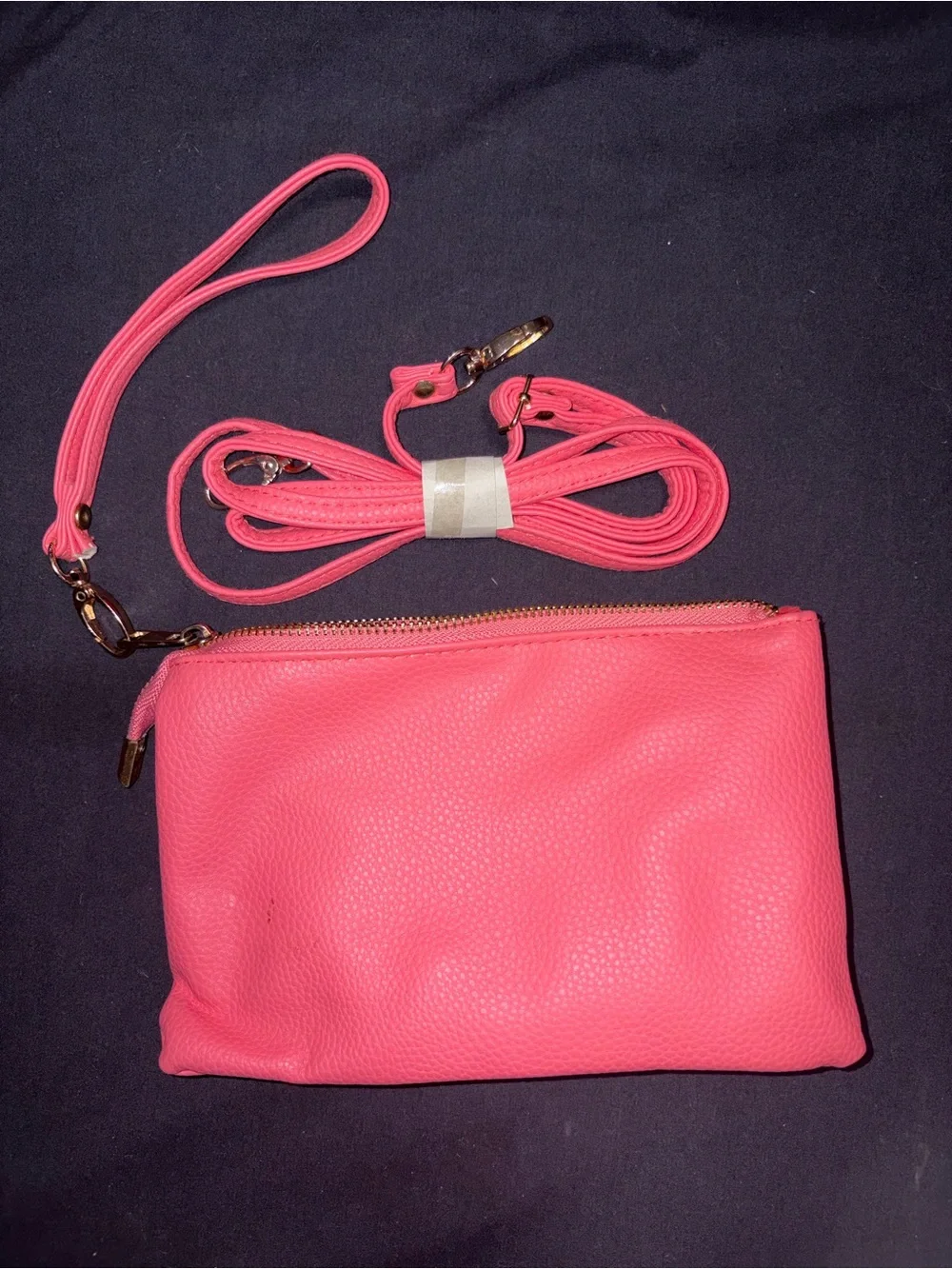 Pink Pebbled Wristlet Clutch with Detachable Strap